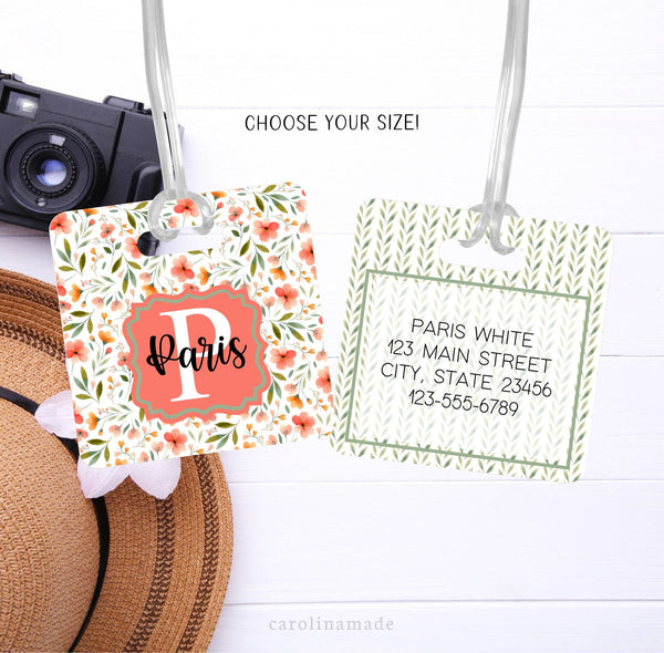 Floral Luggage Tag, Personalized Flower Bag Tag, Girls Trip Travel Accessories, Custom Monogram Luggage Tag, Traveler Gift, Graduation Gift