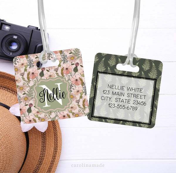 Floral Luggage Tag, Personalized Flower Bag Tag, Girls Trip Travel Accessories, Custom Monogram Luggage Tag, Traveler Gift, Graduation Gift
