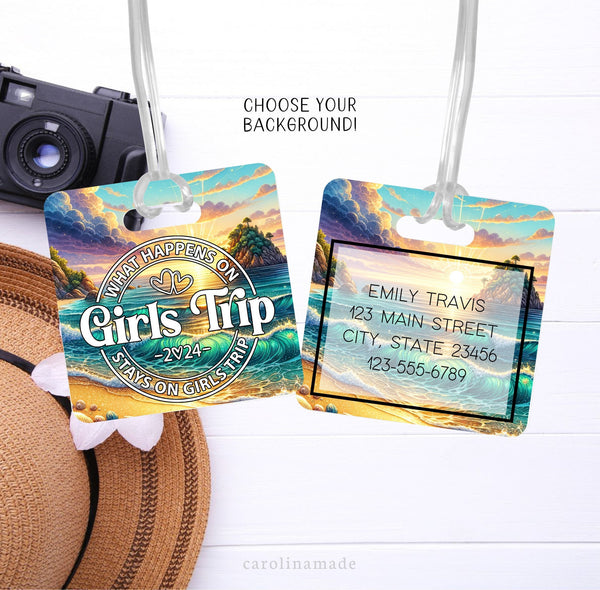 Girls Trip Luggage Tag, Personalized Beach Trip Bag Tag, Beach Travel Accessories, Girls Monogram Luggage Tag, Traveler Gift, Mountain Trip