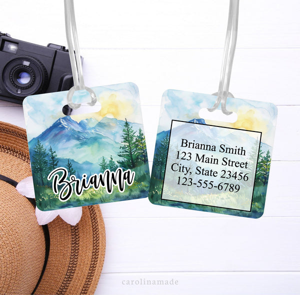 Mountain Luggage Tag, Personalized Mountain Trip Bag Tag, Travel Accessories, Girls Monogram Luggage Tag, Traveler Gift, Mountain Girls Trip