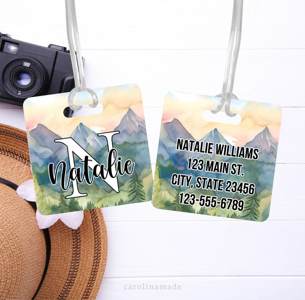 Mountain Luggage Tag, Personalized Mountain Trip Bag Tag, Travel Accessories, Girls Monogram Luggage Tag, Traveler Gift, Mountain Girls Trip
