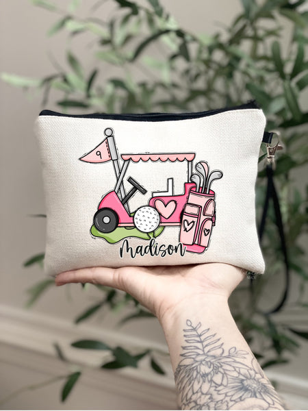 Girls Golf Personalized Bag, Golf Country Club Accessory Bag, Golf Cosmetic Bag, Custom Golf Team Wristlet, Golf Lover Gift, Zipper Pouch