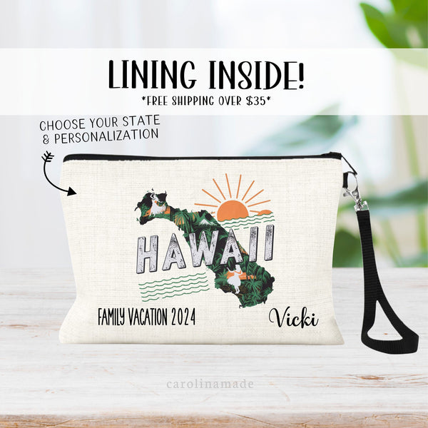 Girls Trip Makeup Bag, Personalized State Trip Wrislet, Custom Family Vacation Getaway Bag, Best Friend Gift Idea, Beach Trip, Travel Bag