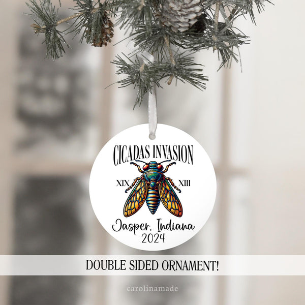 The Year of the Cicada Invasion 2024 ornament is the perfect keepsake to remember the Cicada Invasion of Brood XIX and Brood XIII. Personalize the ornament with your city and state of where you heard the cicadas sing!