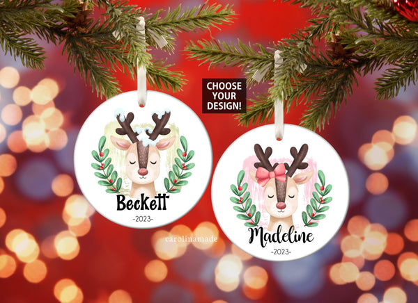 Christmas Deer Ornament for Girls or Boys! Personalized with Name and Year