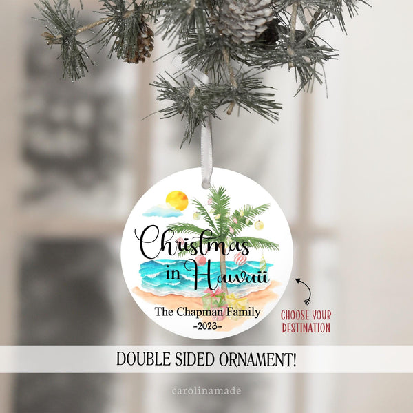 Christmas at the Beach. Personalized Ornament with Family name, year and your beach destination.