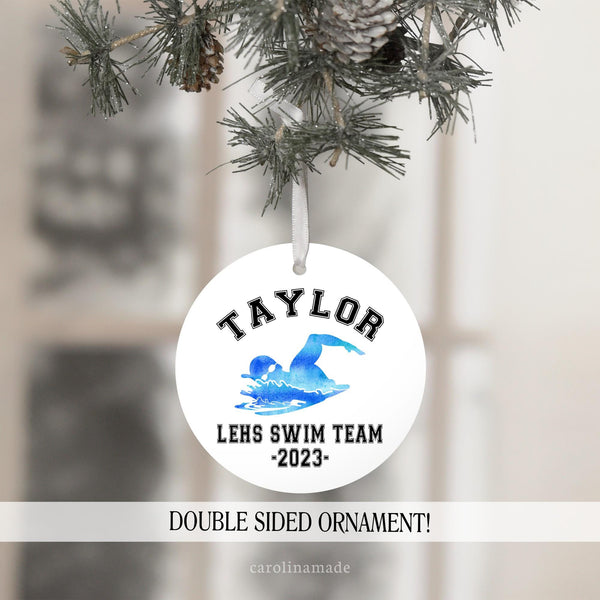 Personalized Swimmer Ornament, Swim Team Gift, High School Swim Team Christmas Ornament