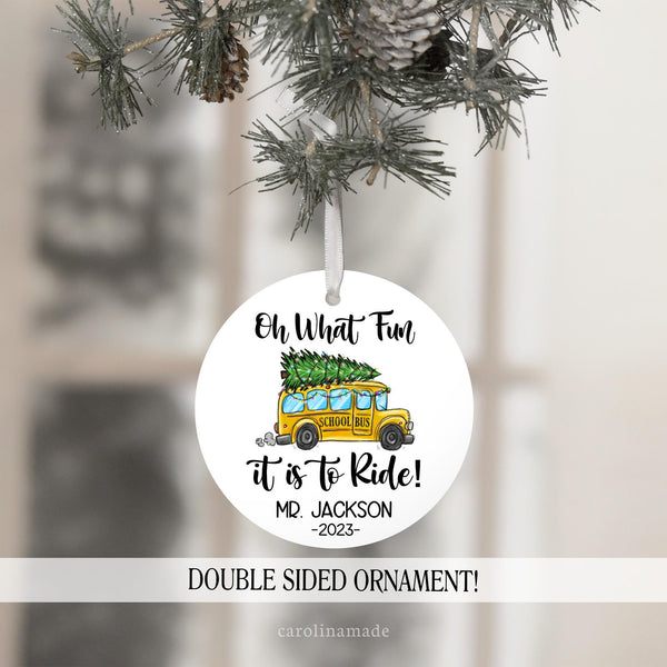 oh what fun it is to ride school bus driver christmas ornament personalized.