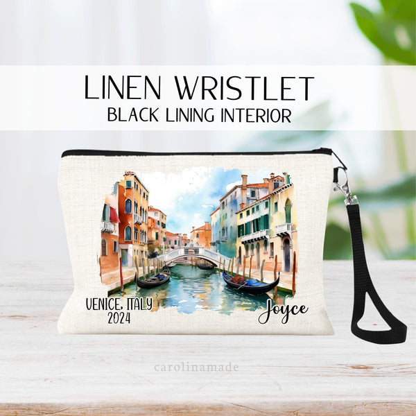 Venice Italy Trip Makeup Bag, Personalized Venice Trip Wristlet, Custom Italy Getaway Trip, Best Friend Travel Bag, Venice Italy Gift Ideas
