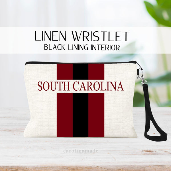 Off to college or want to show off your high school pride? Our new linen zipper pouch with school name and colors is perfect! Personalize with your name on the opposite side.