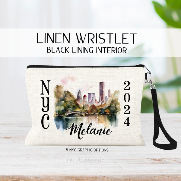 Personalized Girls New York Trip Bag, New York City Vacation, NYC Girls Trip, Girls Weekend, Travel Makeup Bag, Zippered Money Wristlet