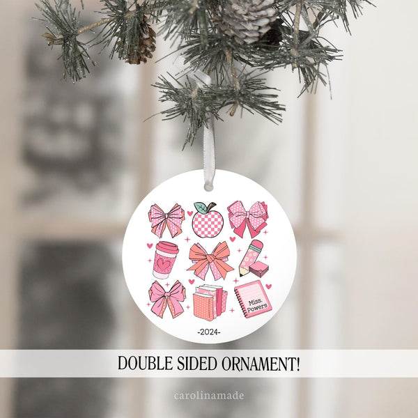 Teacher Pink Bow Ornament, Teacher Ornament, Teacher Appreciation Gift, Gift Ideas for Teachers, Teacher Christmas Gift, Teacher Keepsake