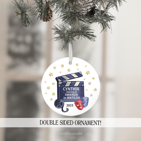 Theater performance keepsake ornament. broadway play actor actress personalized ornament with character and show name