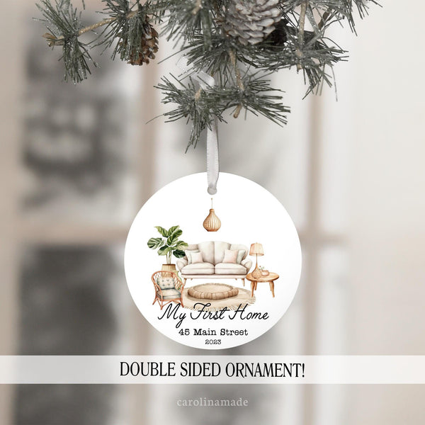 My first home boho decor christmas ornament. Personalized with address and year