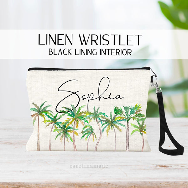 Watercolor Palm Trees line the bottom of this bag in a Beverly Hills style look. Perfect bag for your trip to Cali or to the beach! Personalize with your name at the top