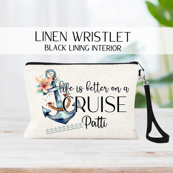 life is better on a cruise with watercolor floral boat anchor. Personalize with your name for your next cruise or girls trip!