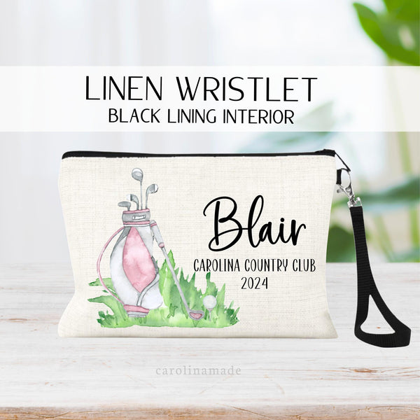 Ladies Golf Country Club Accessory Bag, Personalized Golf Cosmetic Bag, Custom Golf Team Wristlet, Golf Lover Gift, Golf Tee Zipper Pouch