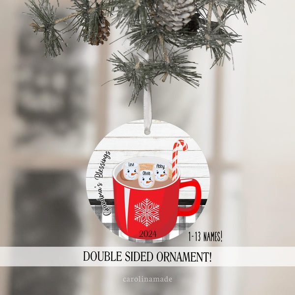 Marshmallows Name Ornament, Personalized Hot Cocoa Snowman Marshmallows, Custom Kids Names Christmas Ornament, Gift for Grandparents & Mom