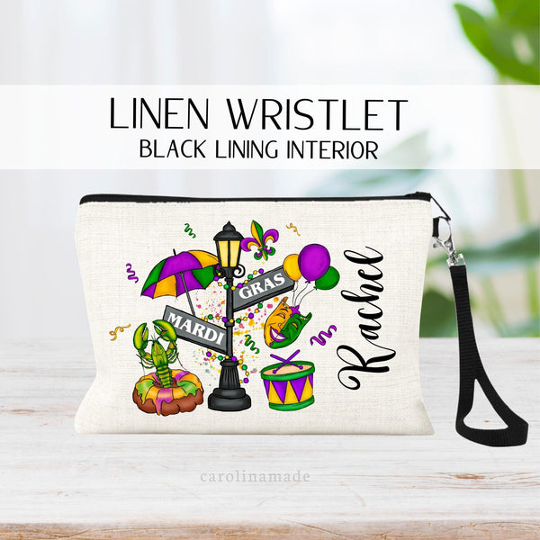 Mardi Gras Street Festival Wristlet Bag personalized with name