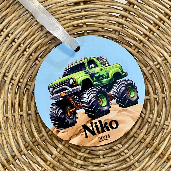 Monster Truck Personalized Christmas Ornament, Monster Truck Boys Ornament, Toddler Truck Ornament, Custom Kids Big Truck Ornament Gift Idea