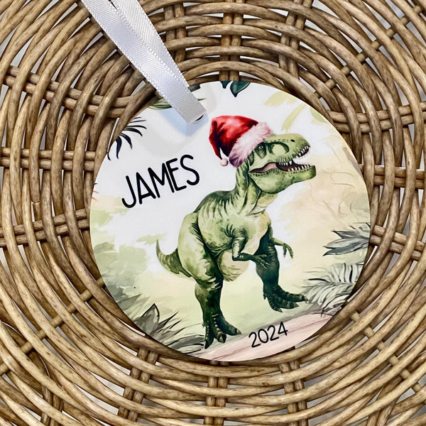 Boys T-Rex Personalized Christmas Ornament, Dinosaur Ornament, Toddler Christmas Dino Ornament, Custom Kids T Rex Dino Keepsake Gift Idea