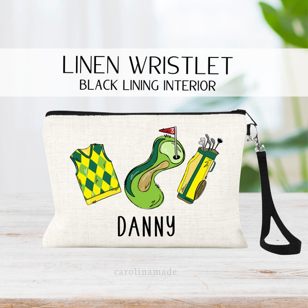 Boys Golf Personalized Bag, Mens Golf Country Club Accessory Bag, Golf Cosmetic Bag, Custom Golf Team Wristlet, Golf Lover Gift Zipper Pouch