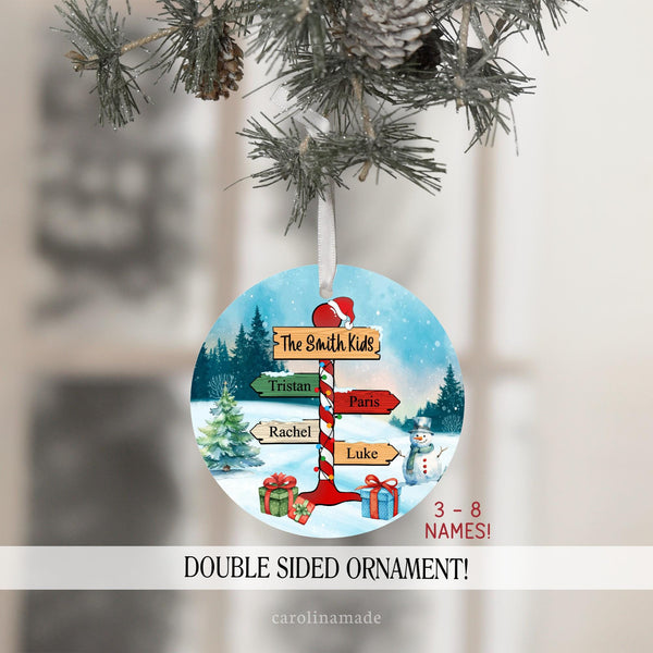 Family Christmas Ornament, Personalized North Pole Sign Ornament, Custom Kids Names Christmas Ornament, Grandparents Gift Idea, Gift for Mom