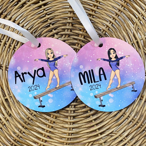 Gymnastics Ornament, Personalized Gymnast Beam Christmas Ornament, Gymnast Team Gift, Custom Gift, Gymnastics Girl, Beam Gymnast Gift