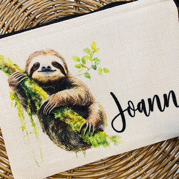 Sloth Gift, Personalized Sloth Makeup Bag, Gift for Sloth Lover, Sloth Gift Ideas, Sloth Travel Toiletry, Gift for Her, Gift Ideas Under 20
