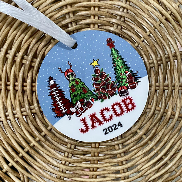 Christmas Football Ornament, Personalized Ornament, Football Team Gift, Christmas Football Tree, Custom Player Name and Date Ornament