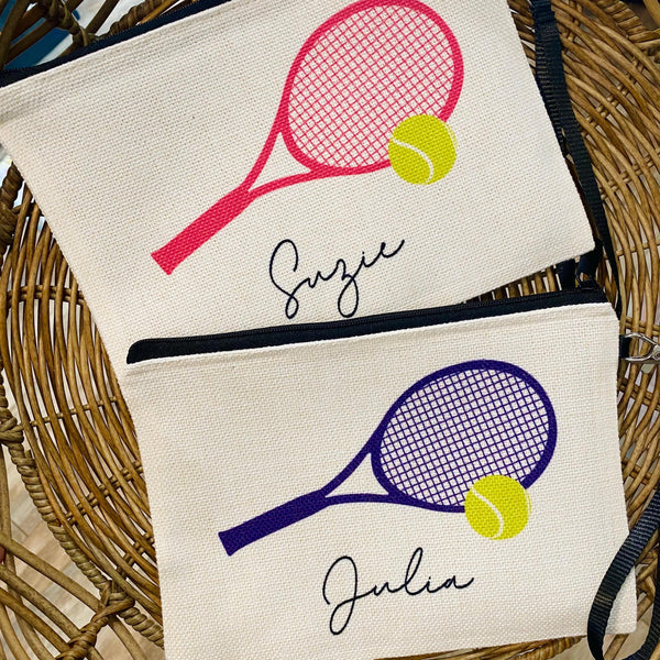 Tennis Wristlet, Personalized Tennis Cosmetic Bag, Gift for Tennis Players, Tennis Team Gifts, Tennis Name Zipper Pouch, Tennis Wristlet Bag