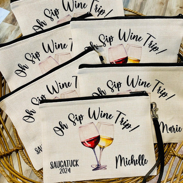 Oh Sip Wine Trip, Girls Trip Bag, Personalized Best Friend Trip Makeup Bag, Girls Getaway, Girls Weekend, Travel Best Friend Gift Bags