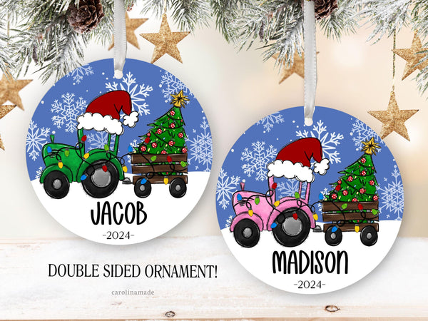 Personalized Tractor Christmas Tree Ornament, Boys Tractor Farmer Ornament, Girls Toddler Tractor Ornament, Custom Kids Farmer Ornament Gift