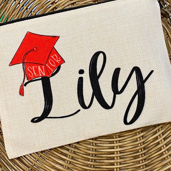 Graduation Gift Ideas, Personalized Graduation Cap Bag, High School Graduation Gift, Custom School Colors Senior Makeup Bag, Senior Gifts