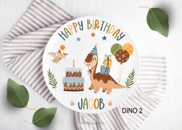 Dinosaur Happy Birthday Name Plate, Personalized Dino Birthday Cake Plate, Boys First Birthday Keepsake Plate, Celebration Plate, Dino Gift