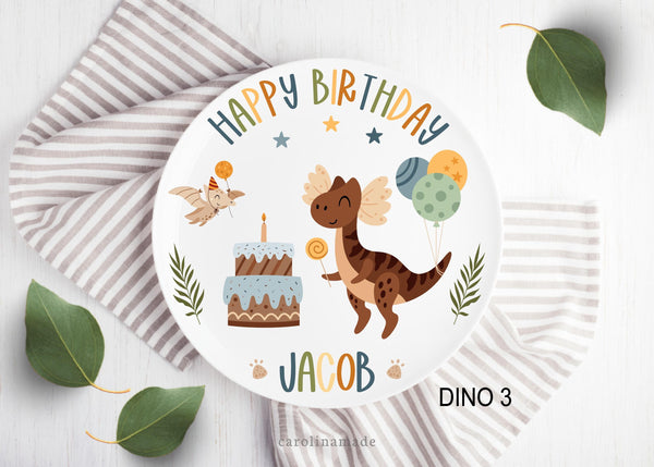 Dinosaur Happy Birthday Name Plate, Personalized Dino Birthday Cake Plate, Boys First Birthday Keepsake Plate, Celebration Plate, Dino Gift