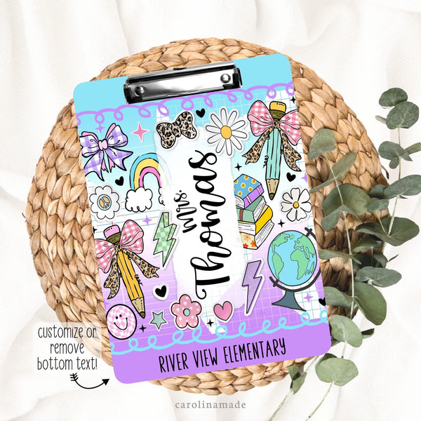 This fun clipboard design features a fun teacher doodle design and is personalized in the center with the teachers name. The perfect personalized teacher appreciation gift!