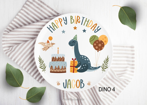 Dinosaur Happy Birthday Name Plate, Personalized Dino Birthday Cake Plate, Boys First Birthday Keepsake Plate, Celebration Plate, Dino Gift