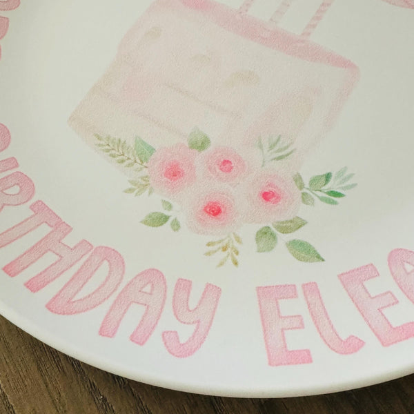 Pink Watercolor Cake Plate, Personalized Name Plate for Girls, Custom Birthday Cake Plate, Girls First Birthday Keepsake, Pink Bow Plate