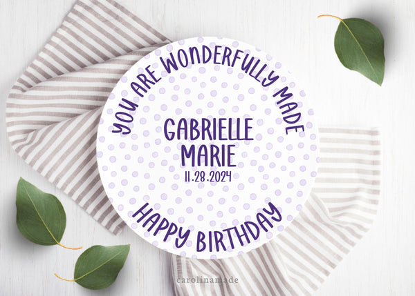 Wonderfully Made Birthday Name Plate, Personalized Childs Name and Date of Birth Reusable Plate, First Birthday Keepsake, Celebration Plate