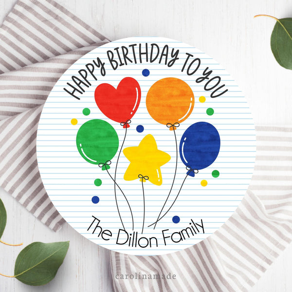 Happy Birthday Celebration Plate, Personalized Family Birthday Cake Plate, Rainbow Balloons, Milestone Birthday Keepsake Plate, New Family
