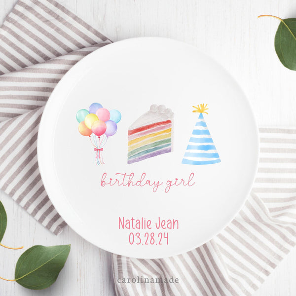 minimalist birthday girl custom ten inch plate personalized with name and date of birth.