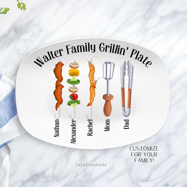 Grilling Platter, Personalized Grilling Plate, Custom Child & Grandchildrens Name Plate, Father's Day Gift, Kabobs BBQ Grill Serving Tray