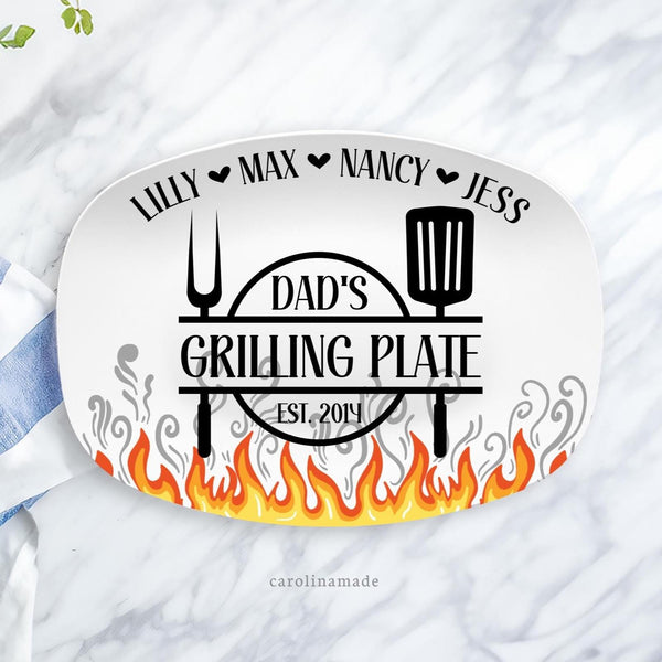 Grilling Platter, Personalized Grilling Plate, Custom Child & Grandchildrens Name Plate, Father's Day Gift, BBQ Serving Tray, Gift for Dad