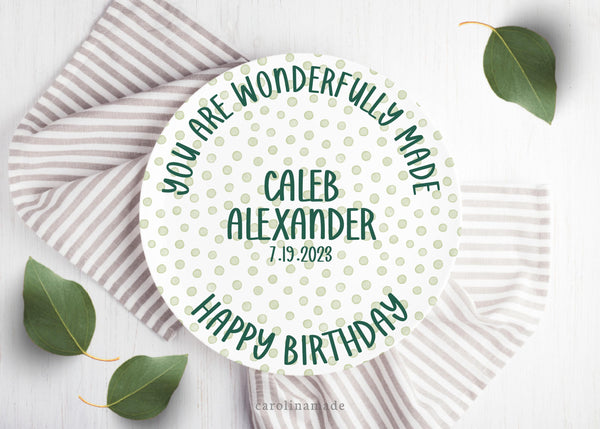 Wonderfully Made Birthday Name Plate, Personalized Childs Name and Date of Birth Reusable Plate, First Birthday Keepsake, Celebration Plate