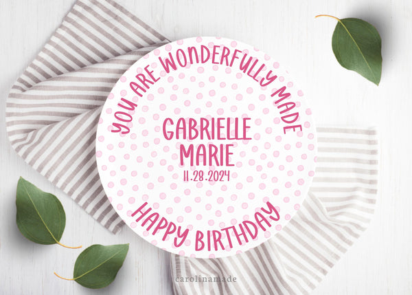 Wonderfully Made Birthday Name Plate, Personalized Childs Name and Date of Birth Reusable Plate, First Birthday Keepsake, Celebration Plate