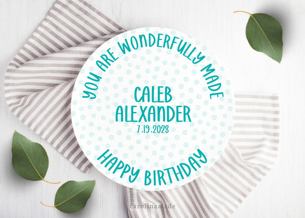 Wonderfully Made Birthday Name Plate, Personalized Childs Name and Date of Birth Reusable Plate, First Birthday Keepsake, Celebration Plate