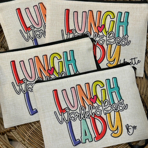 Lunch Lady Gift, Personalized World's Best Lunch Lady Zipper Pouch, Appreciation Week Gift, End of School Gift, Lunch Crew Gift Idea