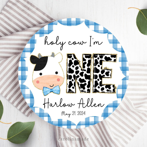 Boys Holy Cow I'm One Party, Personalized Cow Birthday Cake Plate, Name Plate for Boys, Custom Birthday Plate, First Birthday Keepsake