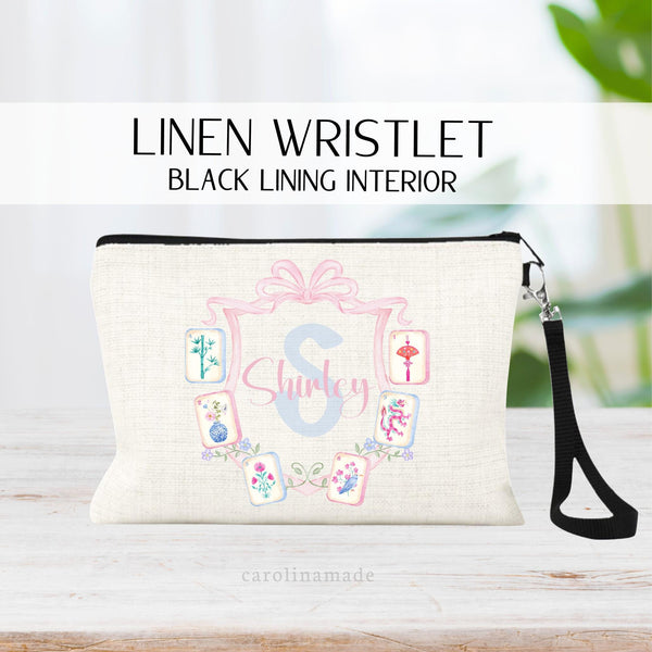 Mahjong Bag, Mah Jongg Bag, Personalized Gift for Mahjong Player, Mahj Monogram Crest, Zipper Pouch for Mahjong, Mahjong Game Night Bag